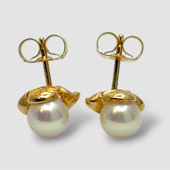 ✨ NIB Vintage Van Dell 14K Gold Japanese Akoya Pearl Earrings Mid-Century Studs - Picture 4 of 14